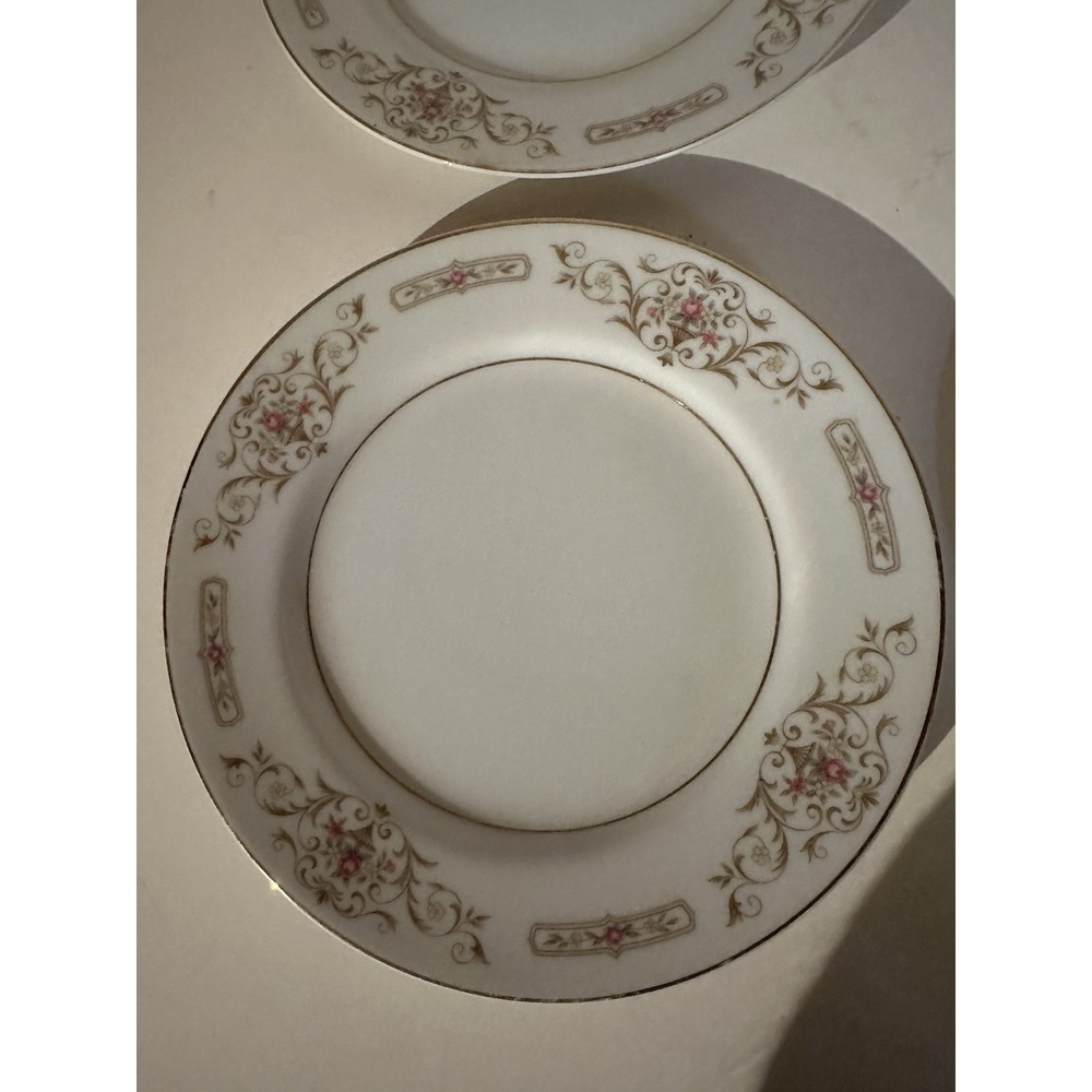 Rose China Japan Kathy Salad Plates 3802 Vintage Pink Rose Gold Gild‎ Scroll VGC